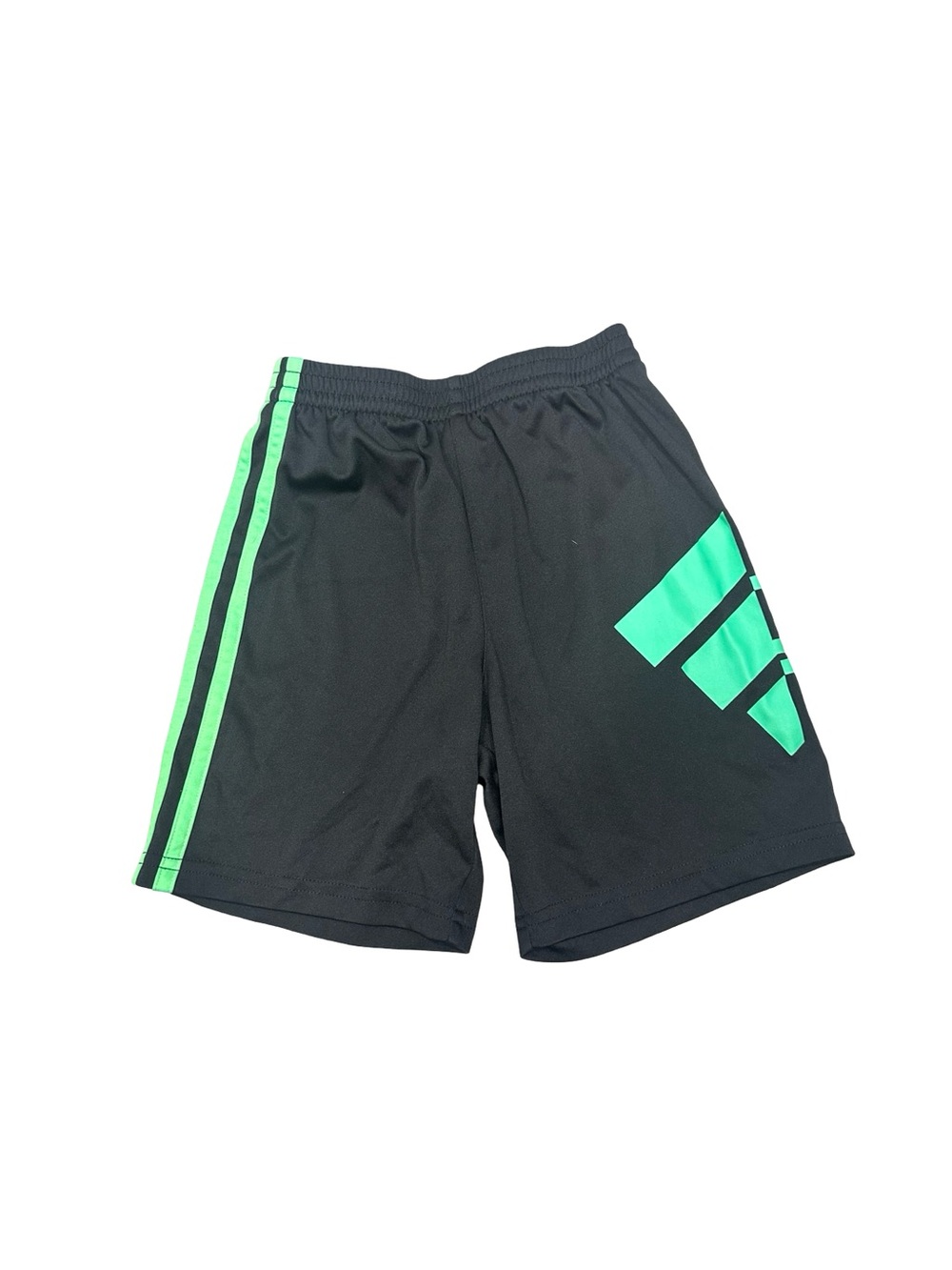 GUC Adidas Boys Size 7 Black Athletic Shorts with Green Accent